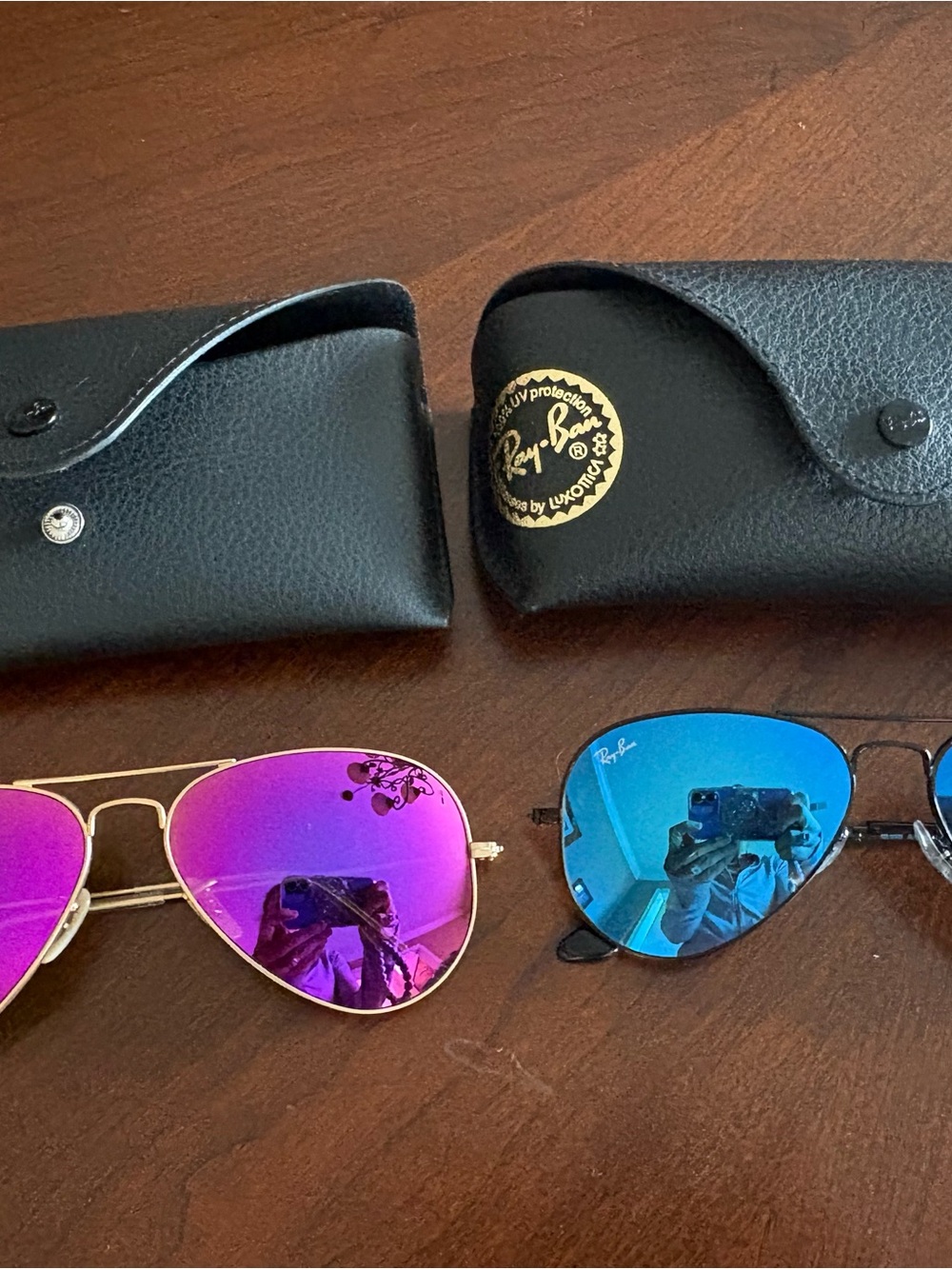 Ray-Ban Women’s Aviator Sunglasses with Pink and Blue Mirrored Lenses